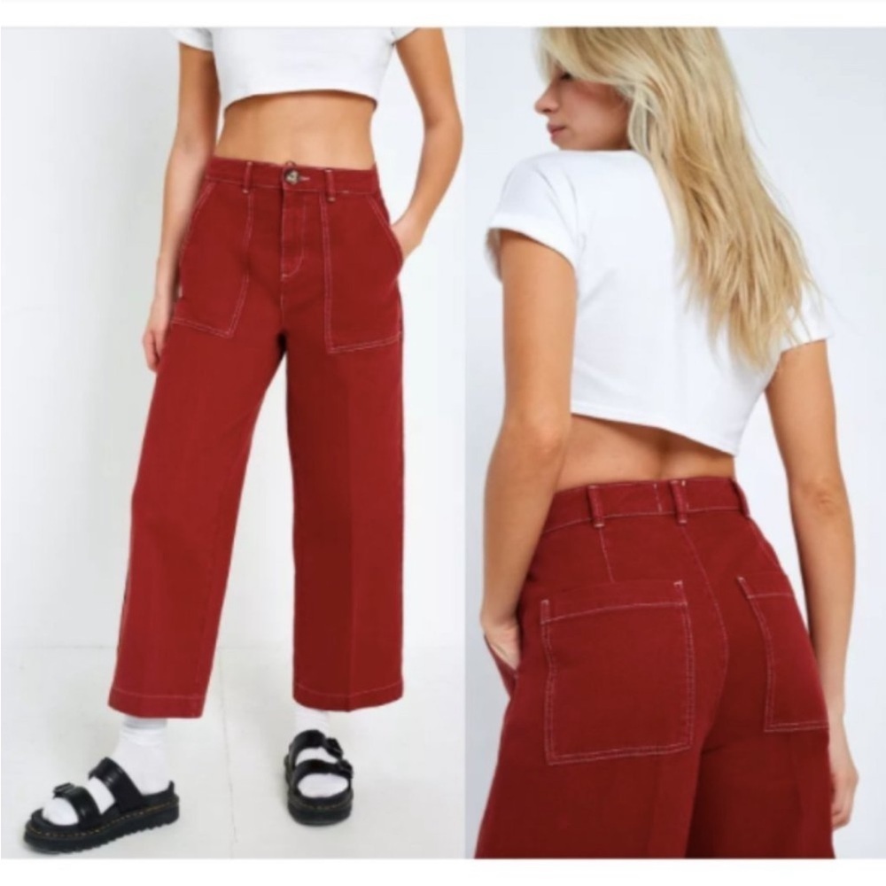 Urban Outfitters BDG‎ Contrast Stitch Workwear Jeans In Red Size 26